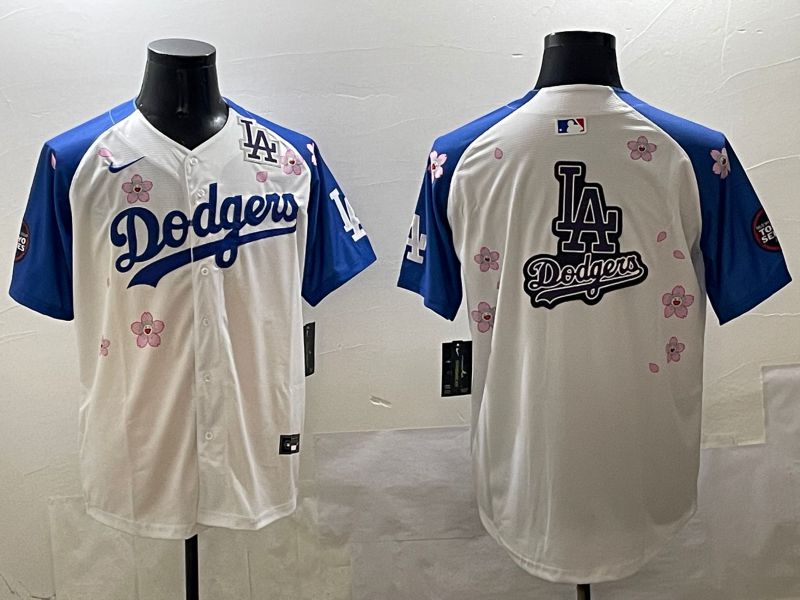 Men Los Angeles Dodgers Blank White Blue Sakura Edition 2025 Nike MLB Jersey style 23->los angeles dodgers->MLB Jersey